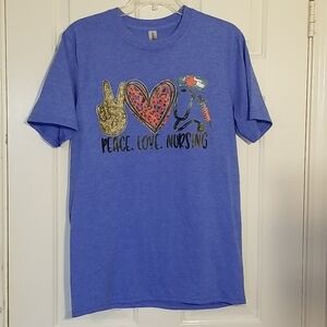 Peace Love Nursing Graphic Blue Tee Medium